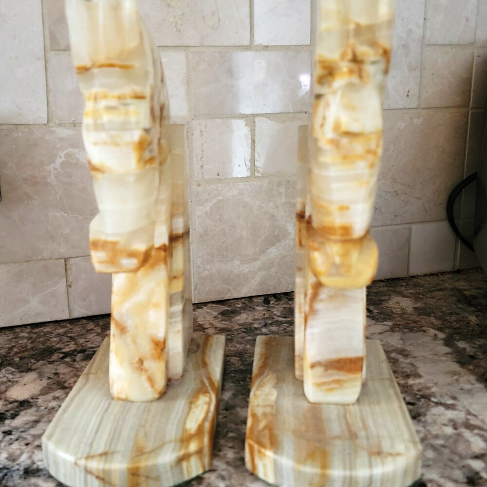 Vintage 1960s Trojan Horse Head Bookends Hand Carved Onyx /Marble Stone - Picture 2 of 3